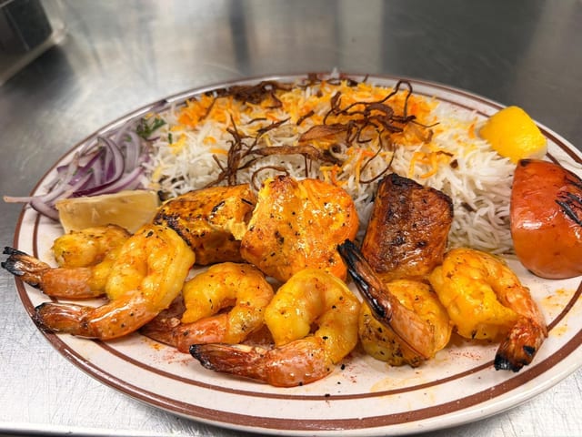 Shrimps And Salmon Kabob.
