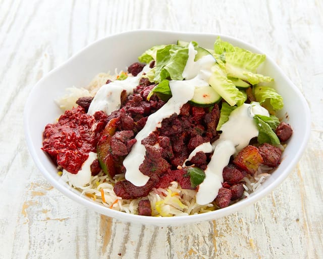Beef Over Rice Bowl.