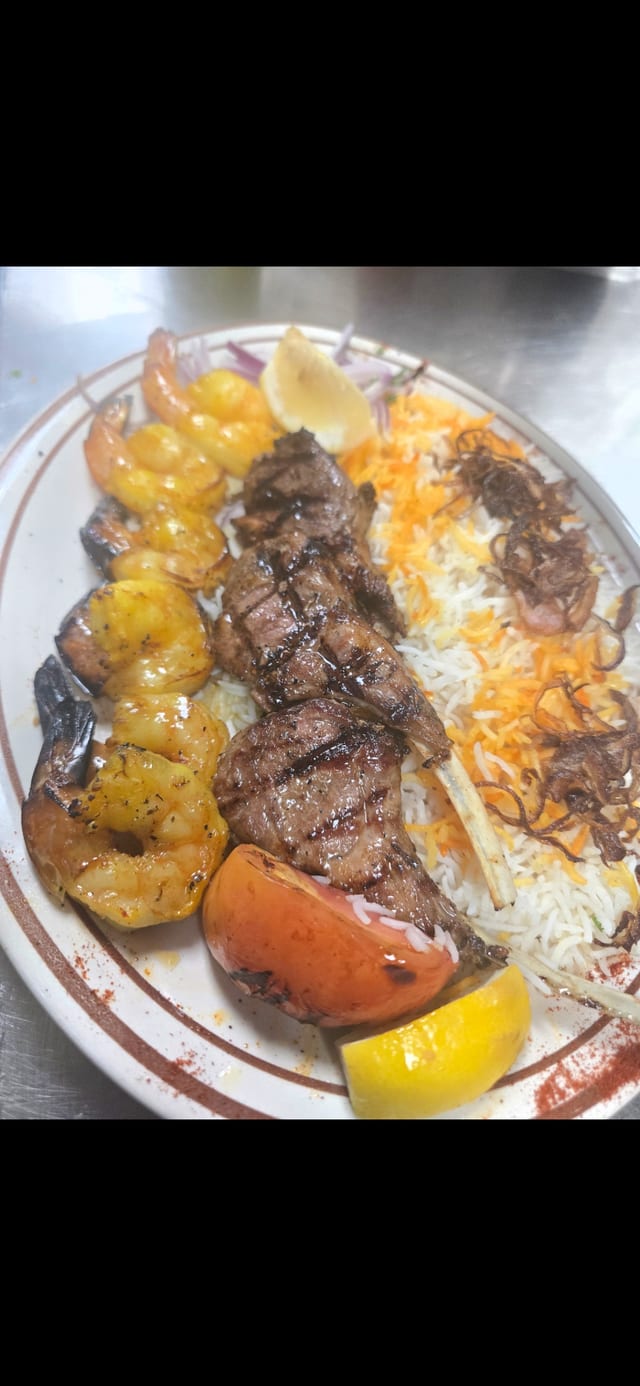 Shrimp Kabob And Lamb Chops.